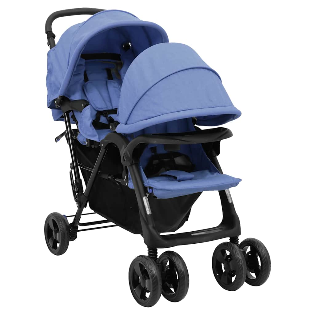 Passeggino Gemellare a Tandem Grigio Chiaro in Acciaio